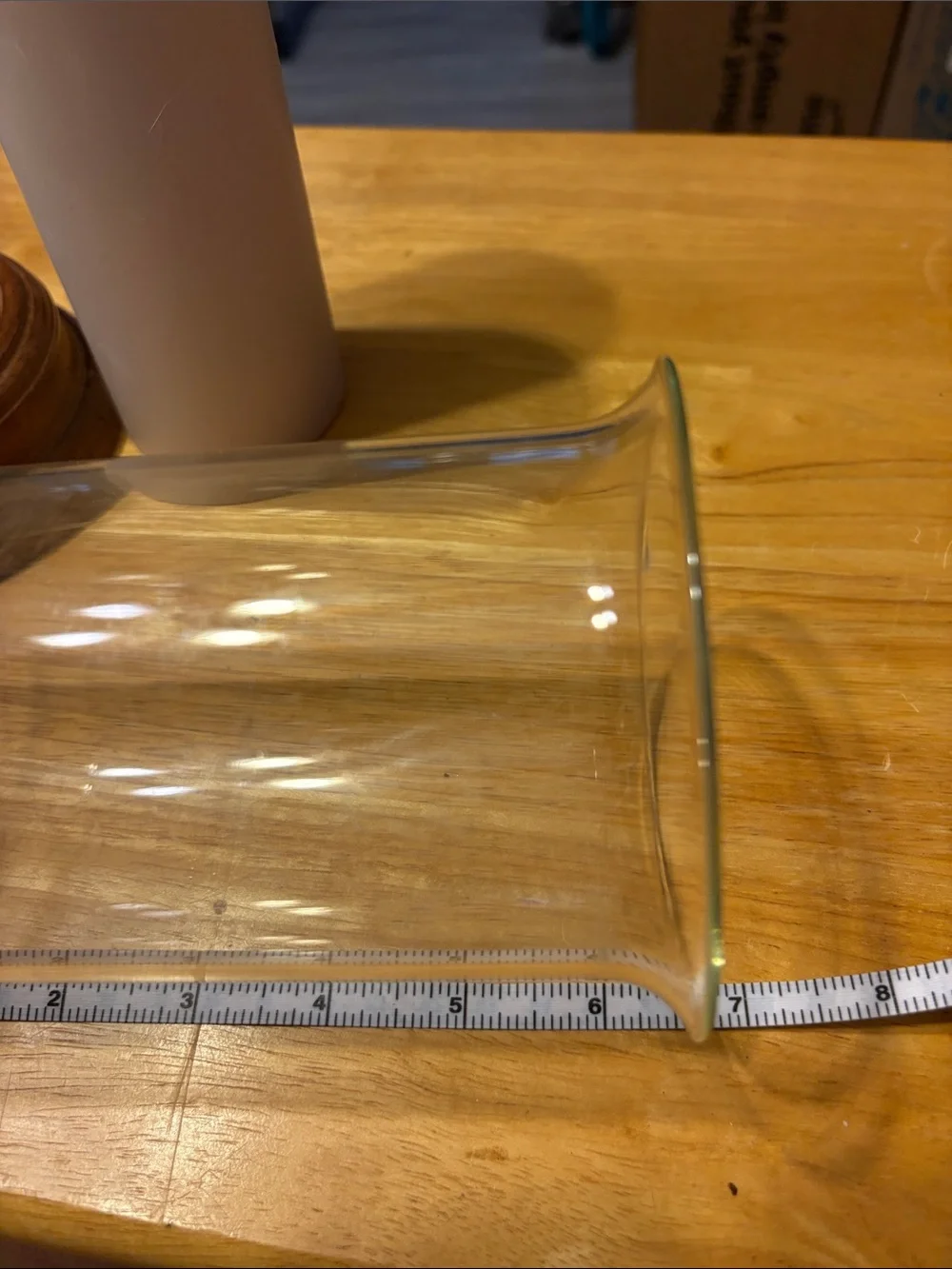 Wood Base Glass Hurricane with White Pillar Candle